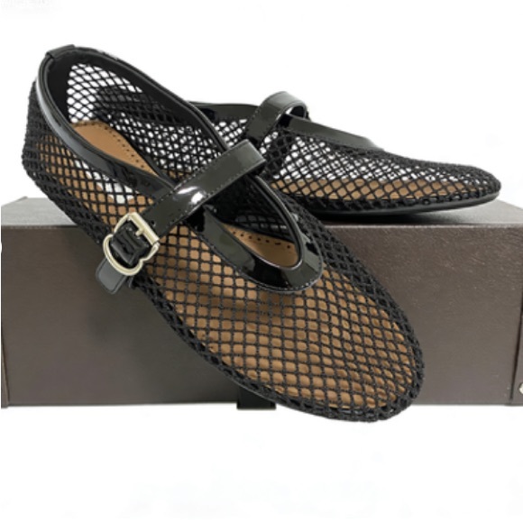 Alaia Black Mesh Flats with Buckle - Picture 3 of 3